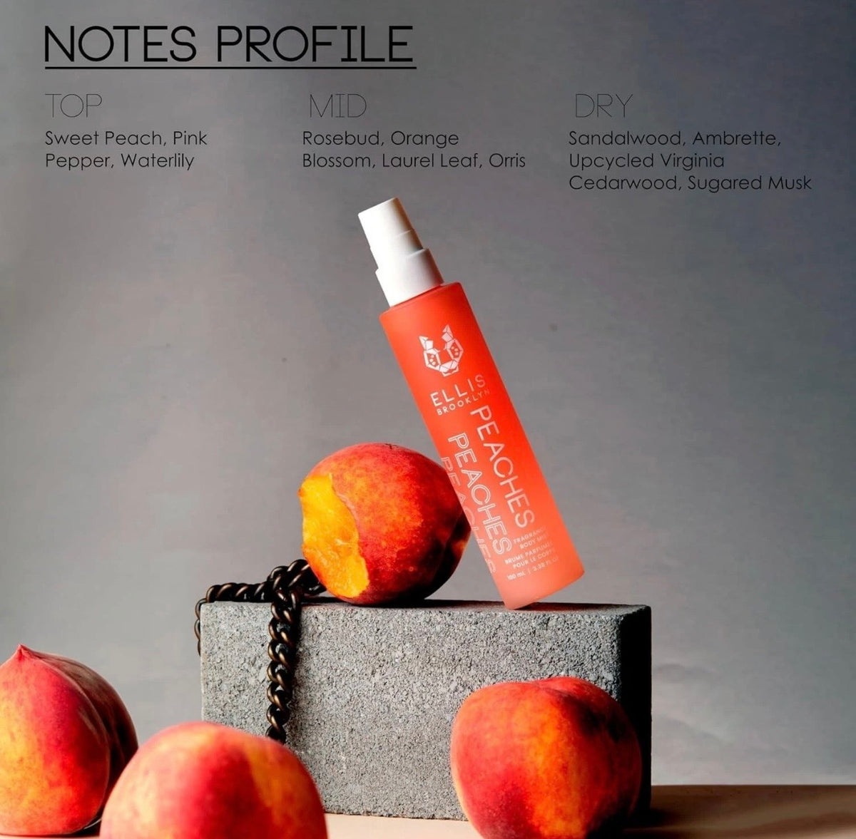 Ellis Brooklyn PEACHES Fragrance Body Mist,FullSz 3.38oz/100ml,BNIB,DISCONTINUED