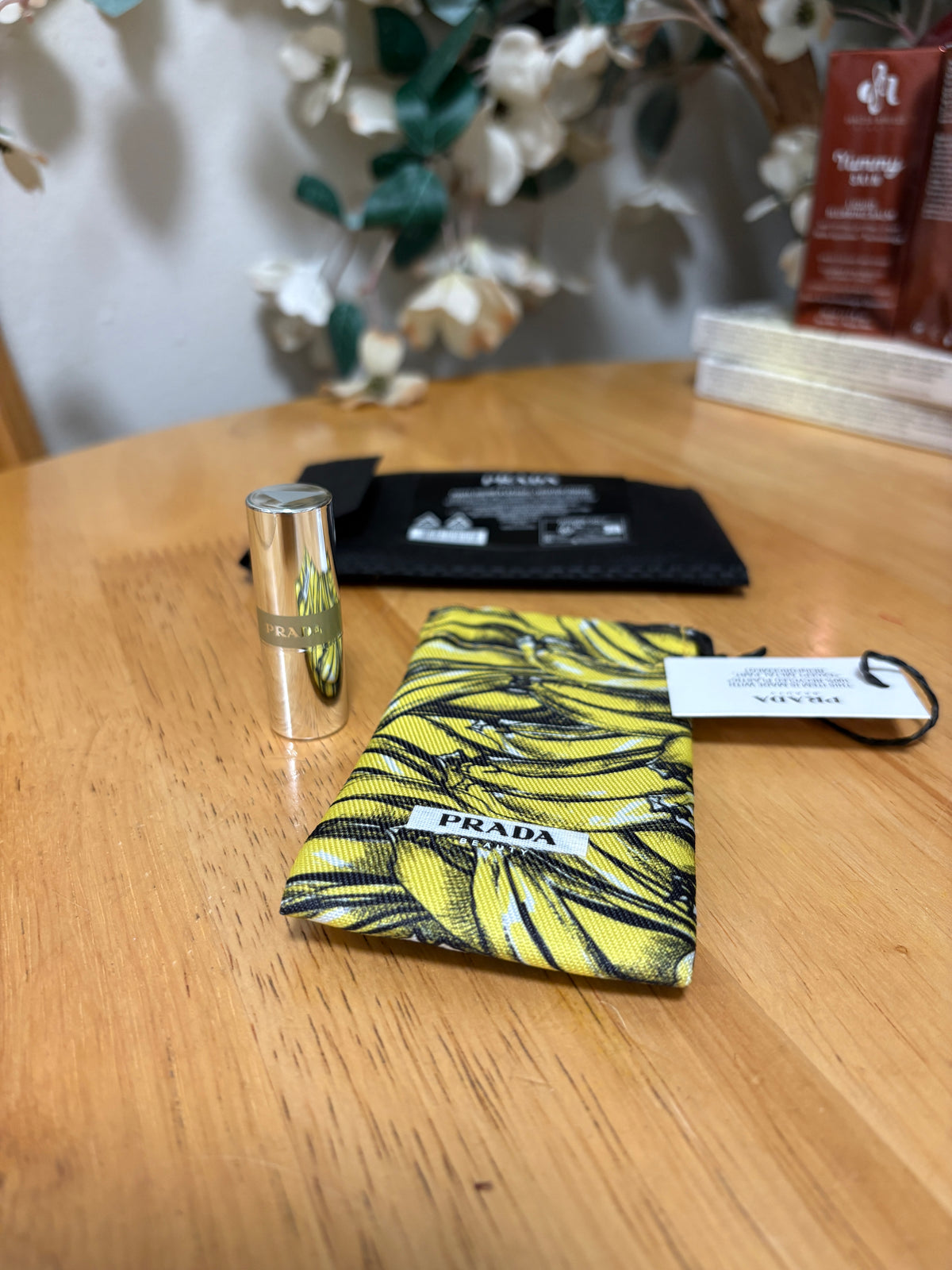 2pc Prada Bundle,MINI Lip Balm 0.04oz, U002 Banana Yellow& Limited Edition Pouch