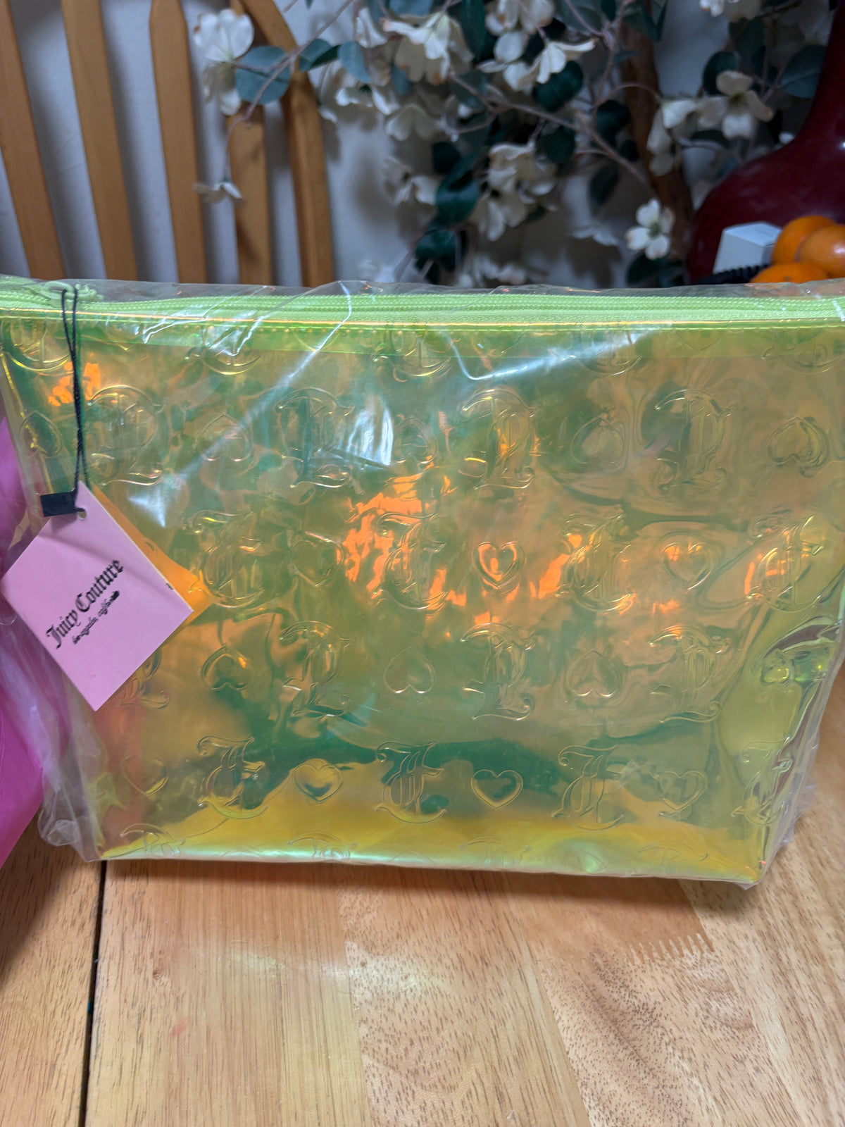 Juicy Couture Travel Cosmetic Bag ~ Iridescent Neon Yellow, 12x8in, BNWT, SEALED