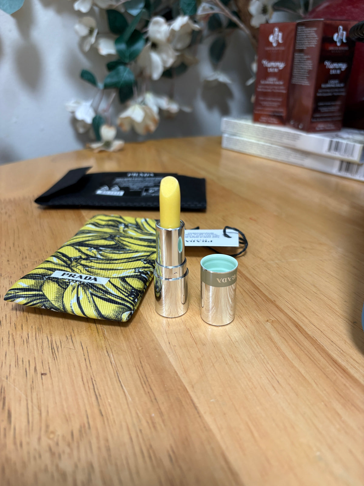 2pc Prada Bundle,MINI Lip Balm 0.04oz, U002 Banana Yellow& Limited Edition Pouch