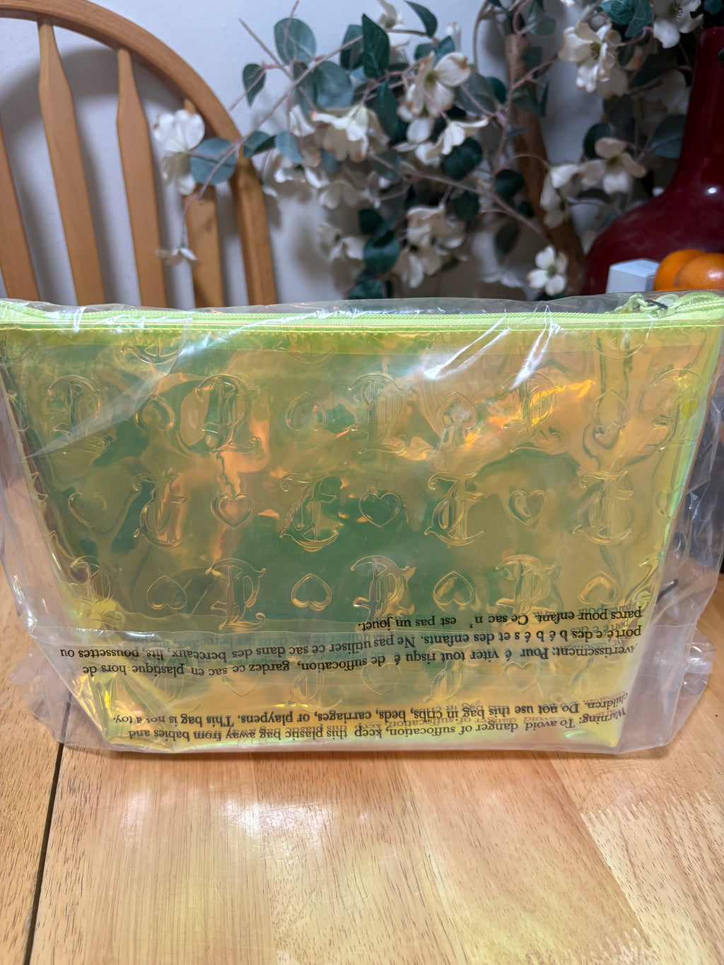 Juicy Couture Travel Cosmetic Bag ~ Iridescent Neon Yellow, 12x8in, BNWT, SEALED