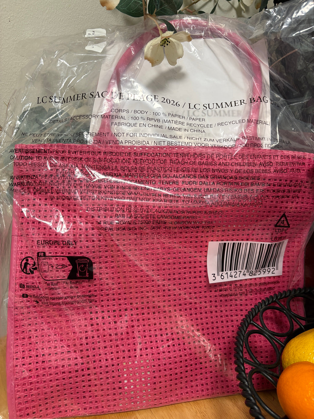 Lancome LC Summer Bag 2026 Pink Beach Bag Tote, Limited Edition,Sealed,Brand New