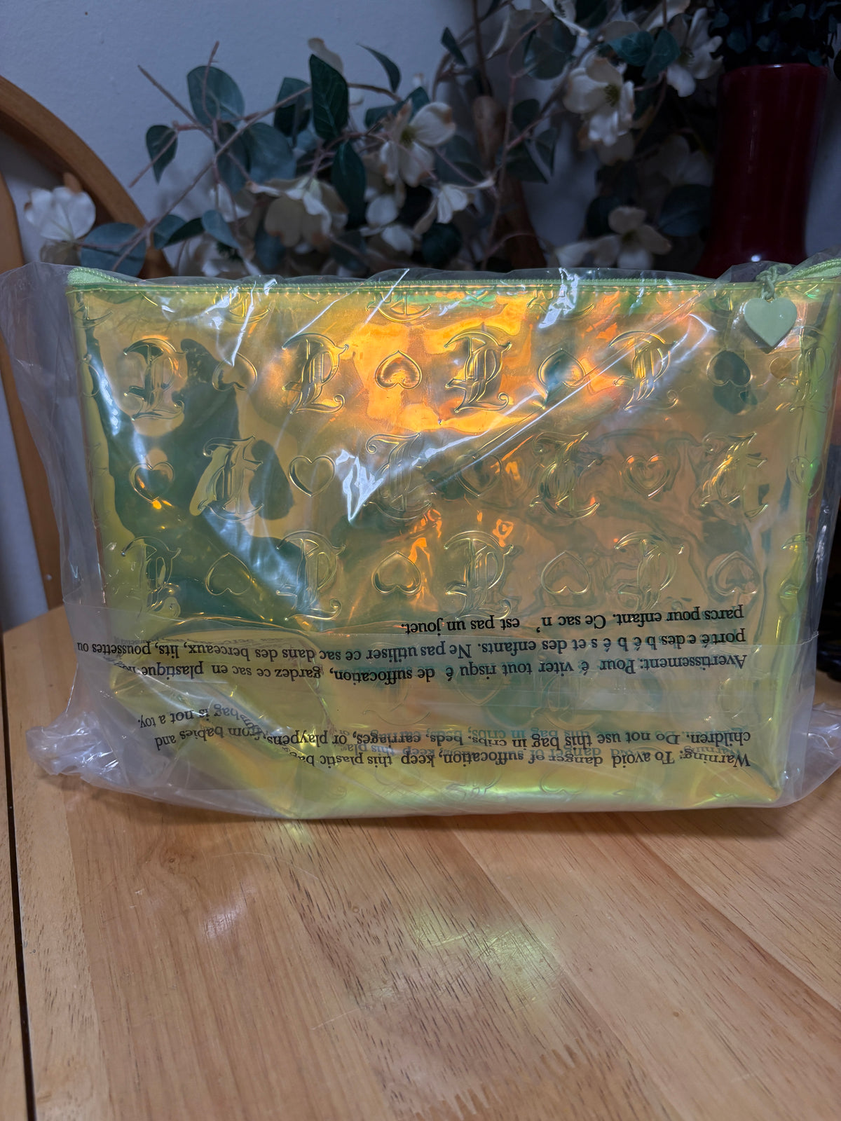 Juicy Couture Travel Cosmetic Bag ~ Iridescent Neon Yellow, 12x8in, BNWT, SEALED