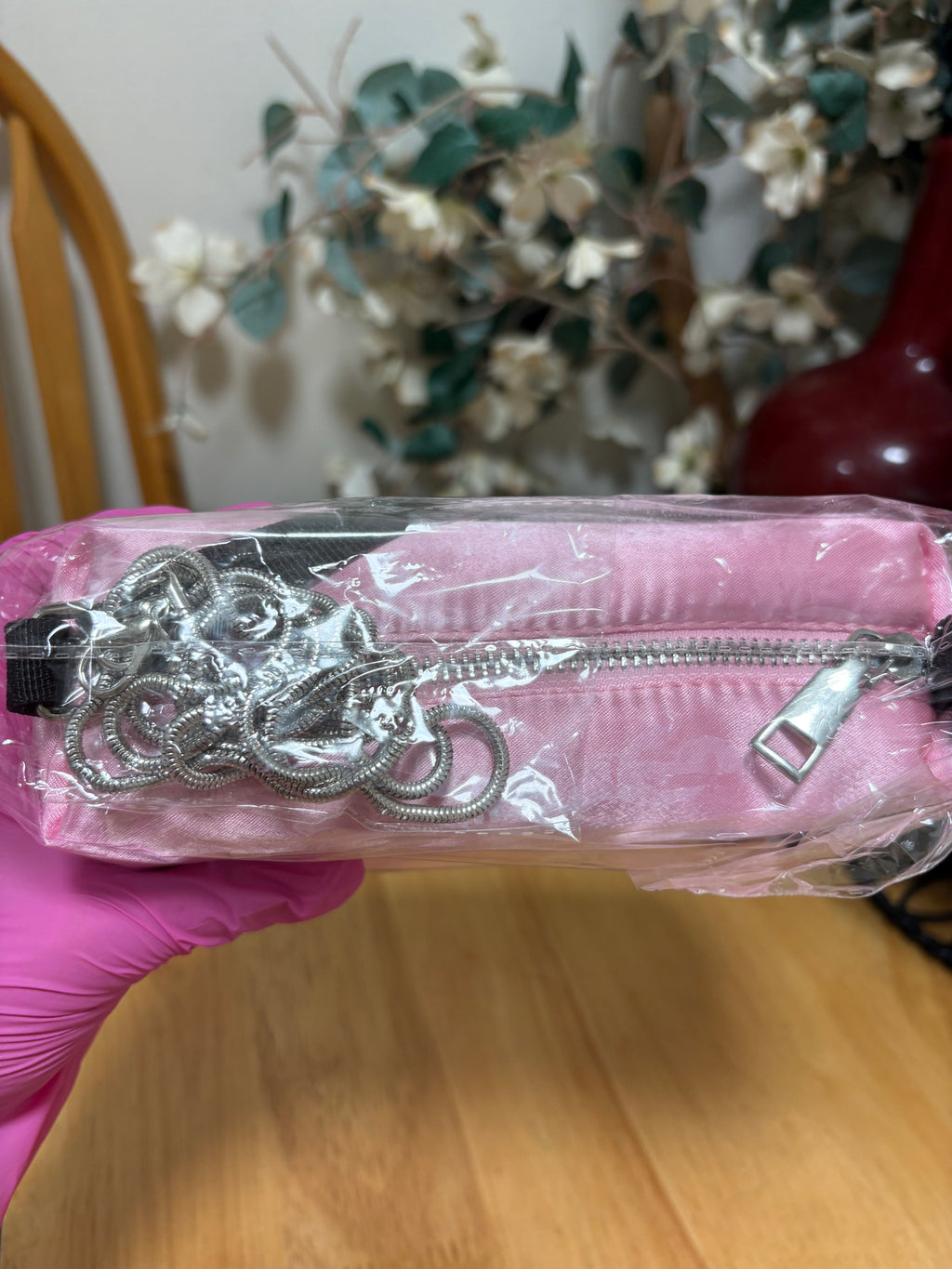 Truly Signature Crystal Pouch Baby Pink Bag W/addt’l Silver Strap 7.1x4.6x2.5 in