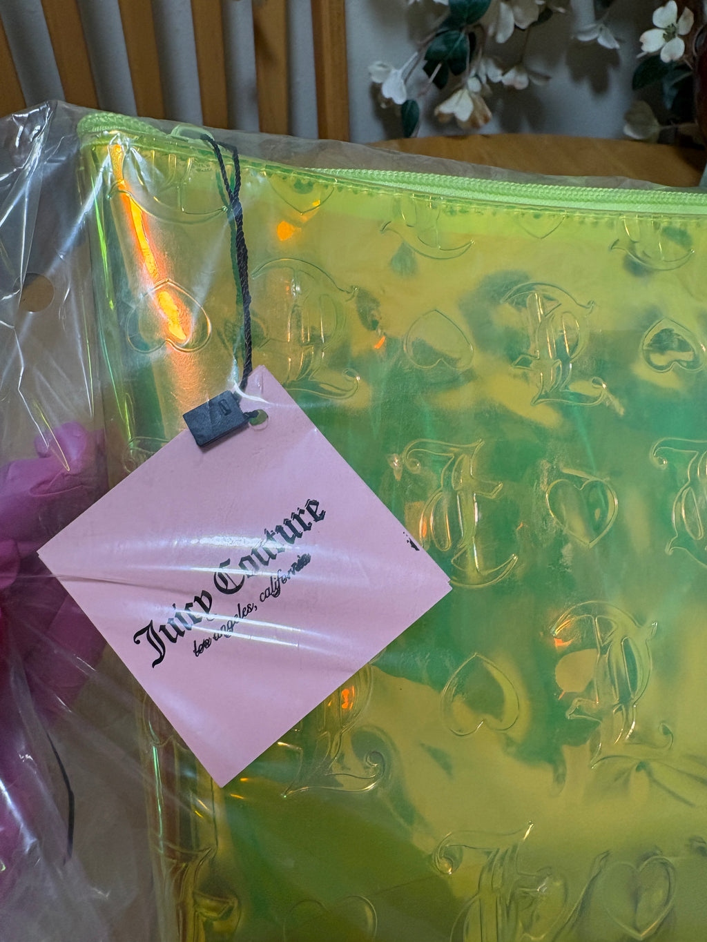 Juicy Couture Travel Cosmetic Bag ~ Iridescent Neon Yellow, 12x8in, BNWT, SEALED