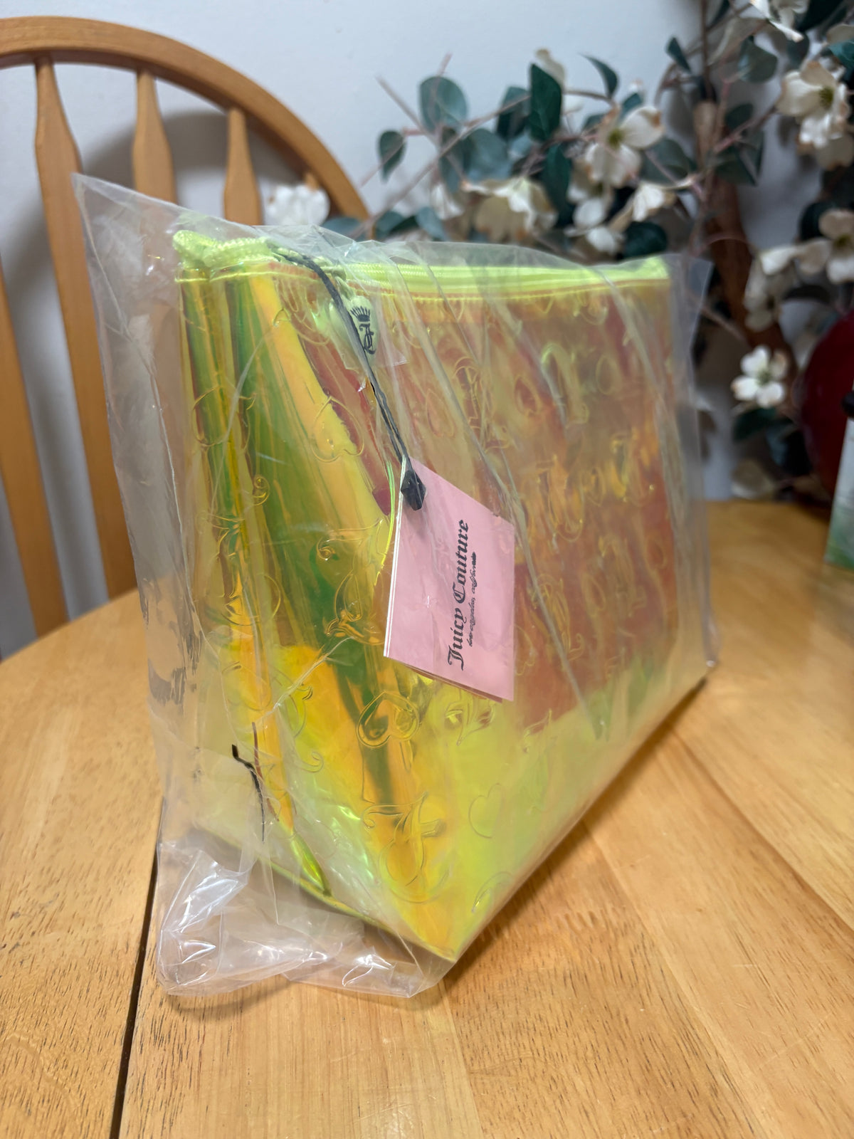 Juicy Couture Travel Cosmetic Bag ~ Iridescent Neon Yellow, 12x8in, BNWT, SEALED