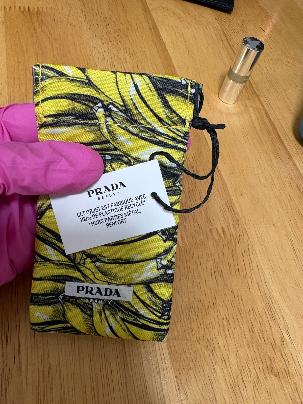 2pc Prada Bundle,MINI Lip Balm 0.04oz, U002 Banana Yellow& Limited Edition Pouch