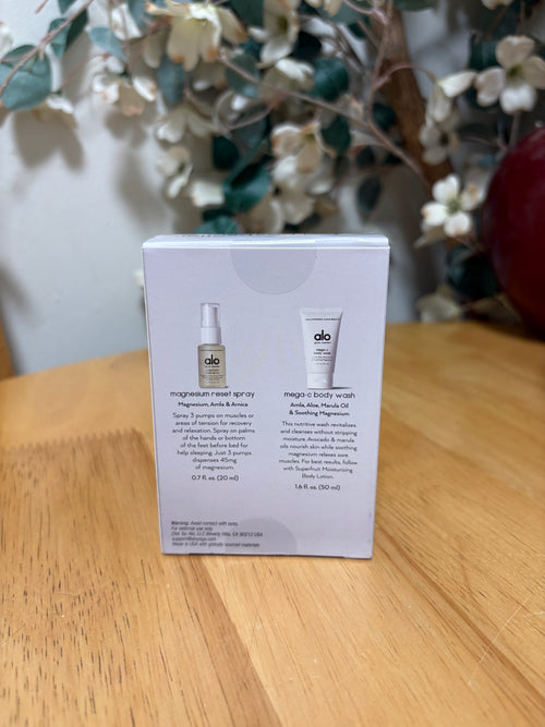 ALO best-seller mini duo, Magnesium Spray 0.7oz & Body Wash 1.6oz, Travel Sz NEW