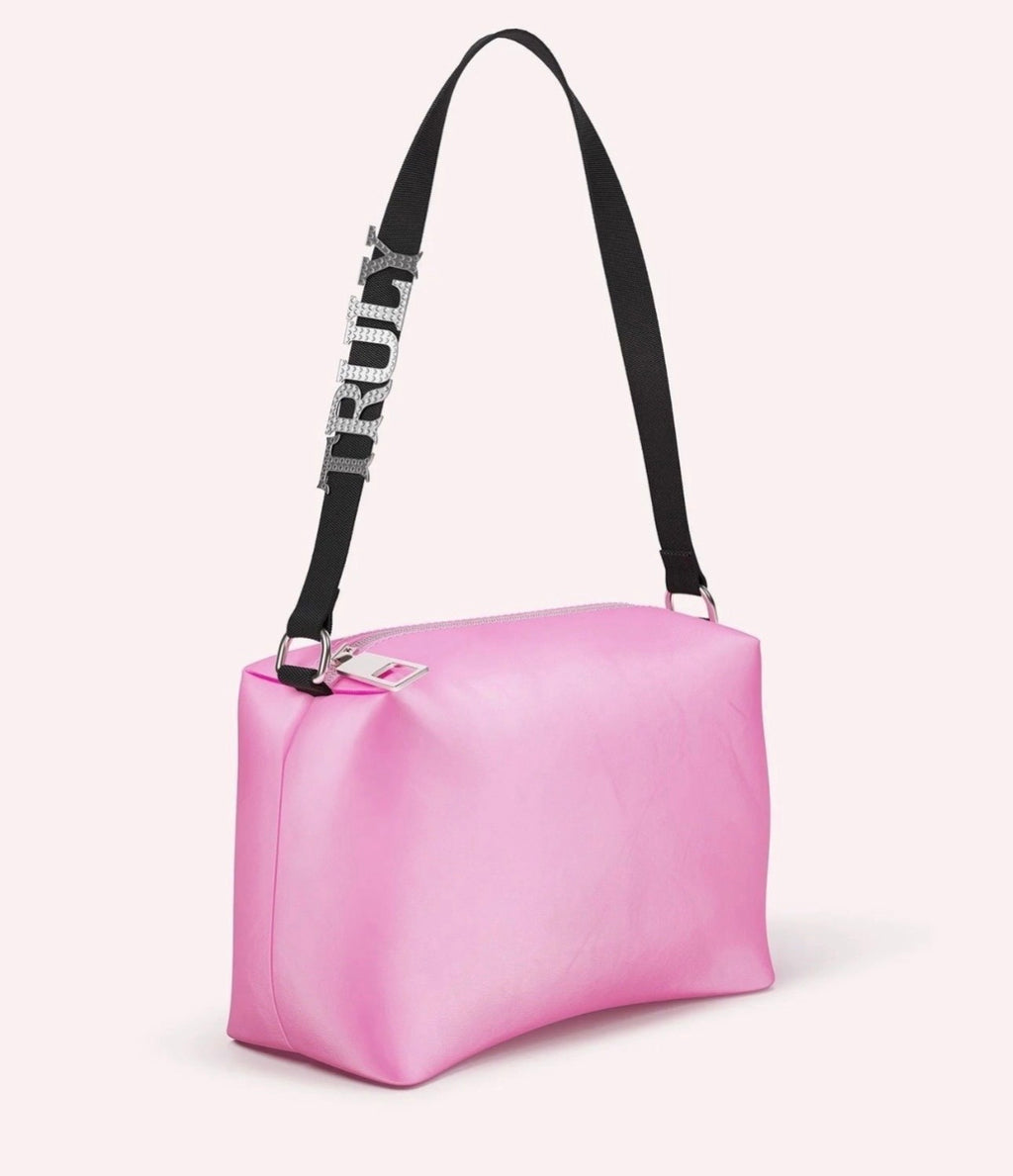 Truly Signature Crystal Pouch Baby Pink Bag W/addt’l Silver Strap 7.1x4.6x2.5 in